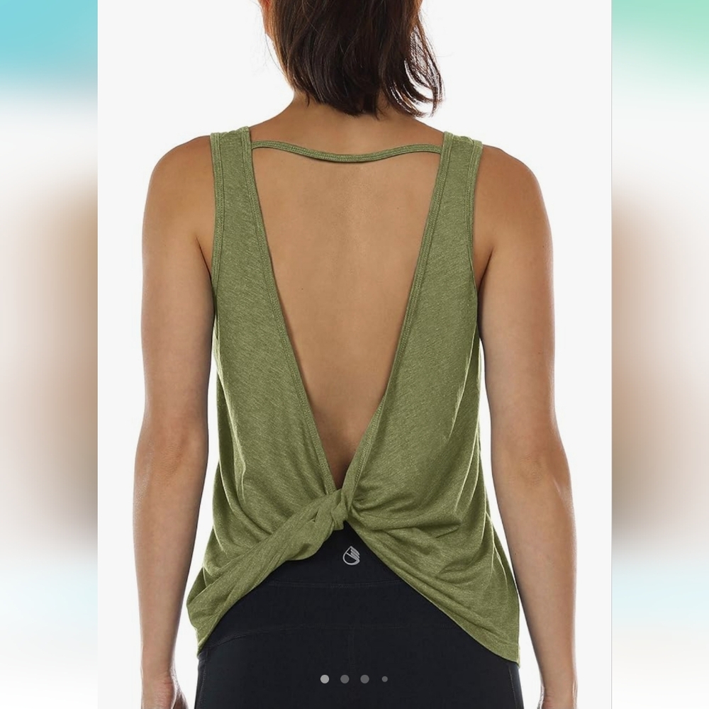 Icyzone Green Twist Backless Athletic Work Out Tank Top Womens Medium